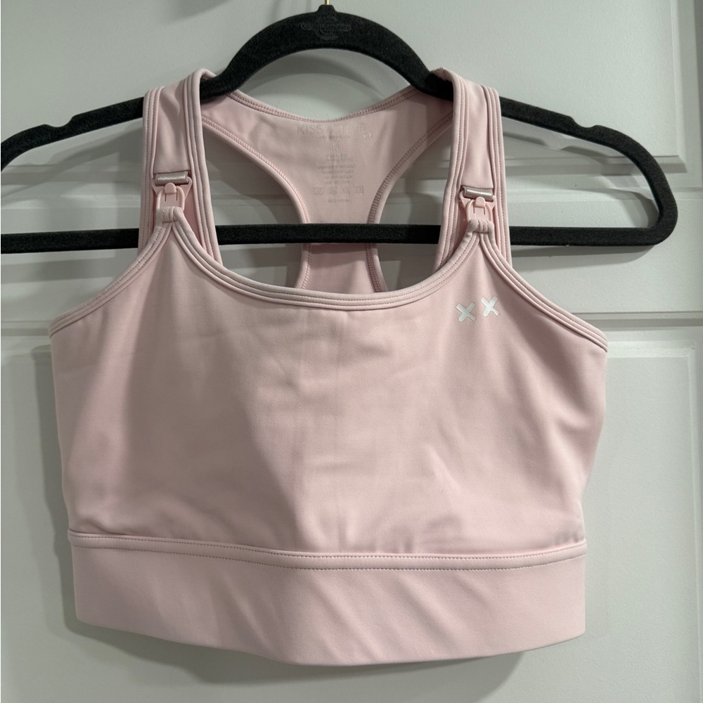 Kissactive High Velocity Pink Racerback Nursing Sports Bra w/ Adjustable Straps